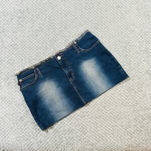vintage retro y2k ultra micro mini dark blue raw hem jalate 12 jean skirt